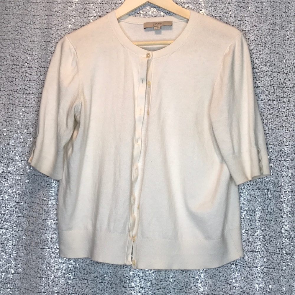 LOFT Off White Short Sleeve Cardigan